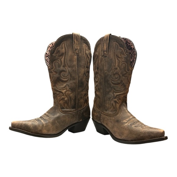 Laredo Women’s Black/Brown ACCESS WIDE CALF Leather Cowboy Boot Stitching - Picture 6 of 13